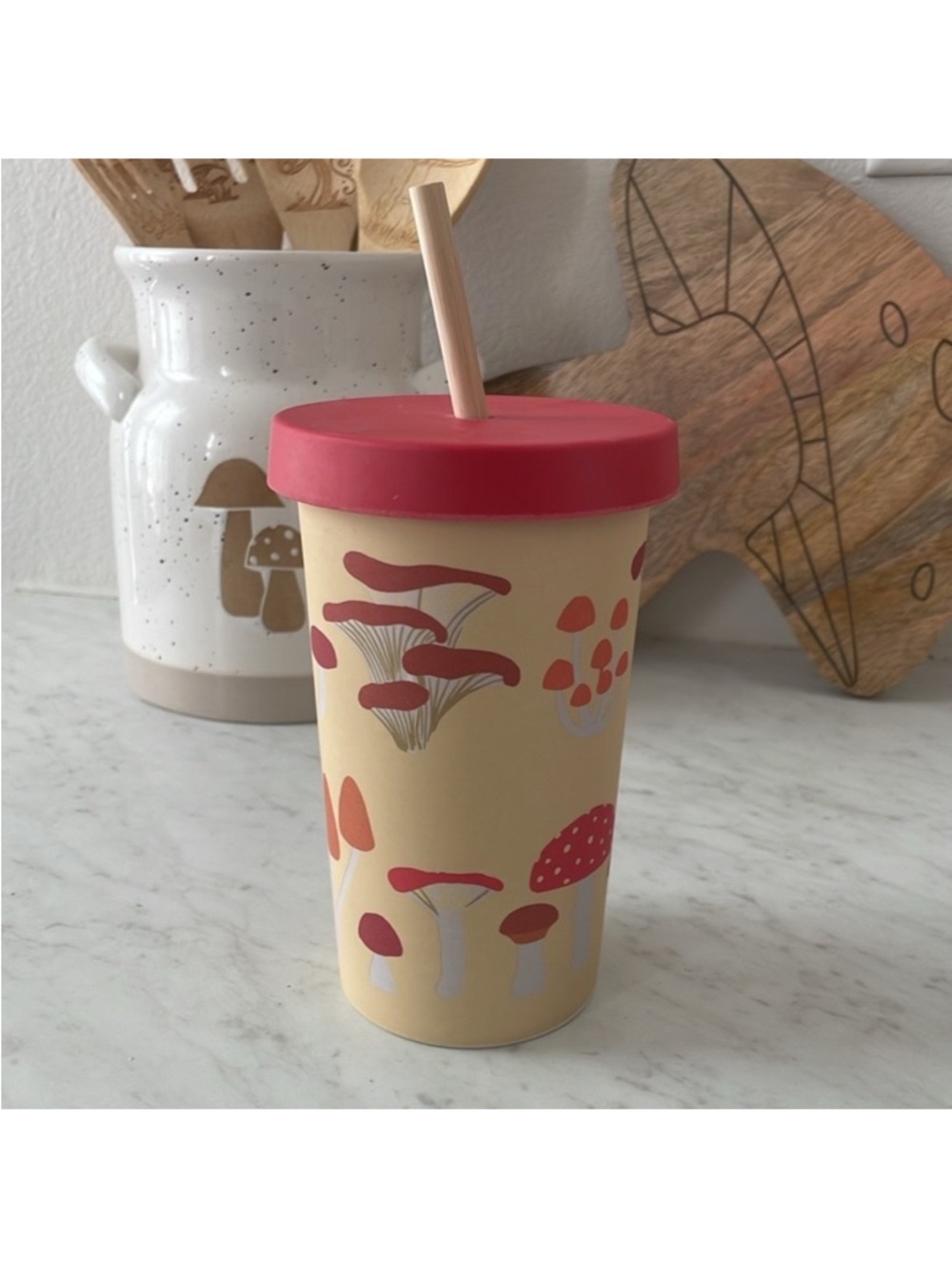 Set of 3 Mushroom 🍄 Print Tumbler with Red Lid, Tupperware and sponge. - Picture 10 of 14